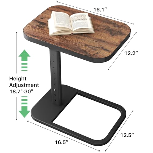 Kitstorack Brown Upgraded TV Tray Table with Auto-Lock & 90° Flip Design, Adjustable Height Sofa Side Table