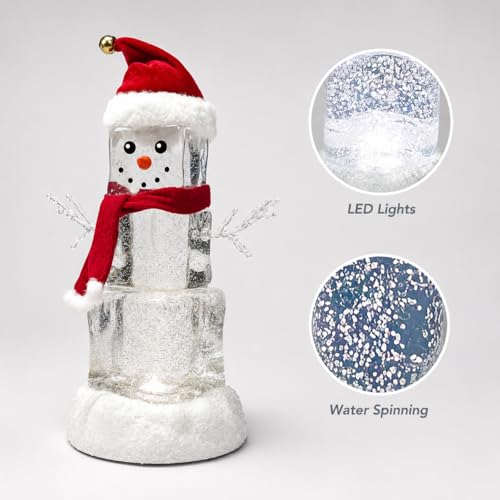 Ice Cube Snowman Snow Globe LED Lighted Spinning Water 11.3in H - 2 Tiers