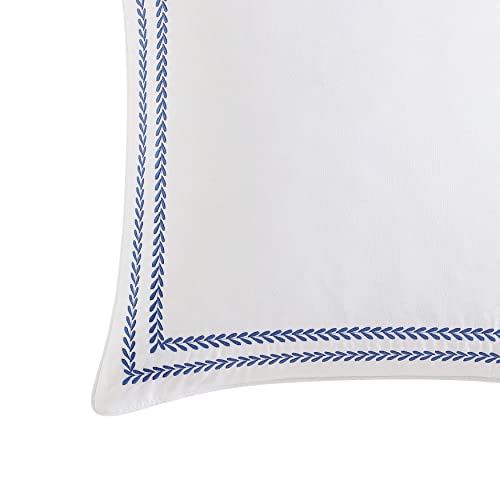 Laura Ashley 2 Pack European Cotton Shams with Embroidered Vine - Stitched Vine Dark Blue