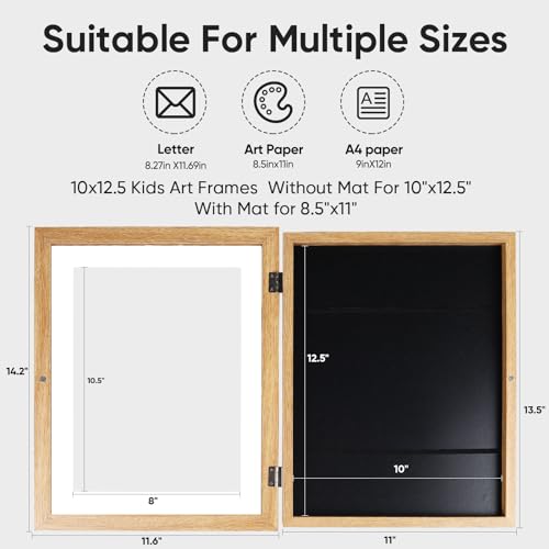 Wood Kids Artwork Frame 3-Pack - Changeable Front Opening Holds 150 Artworks 10x12.5 Inches