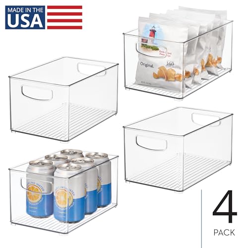 4-Pack Clear Stackable Plastic Storage Bins for Kitchen Pantry Cabinets