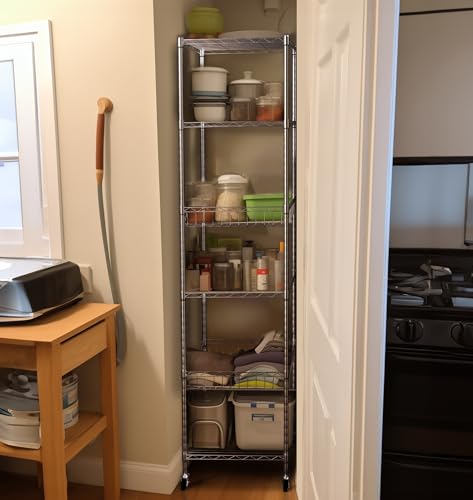 72-Inch Heavy Duty Wire Shelving Unit with Wheels - Chrome, 6-Tier Storage Rack