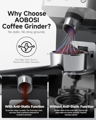 AAOBOSI Espresso Coffee Grinder 45 Grind Settings Anti-Static Compact Home Use