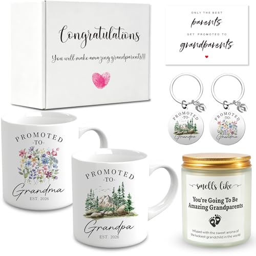 Promoted to Grandparents Mug Set - 11 Oz Gifts for First Time Grandparents