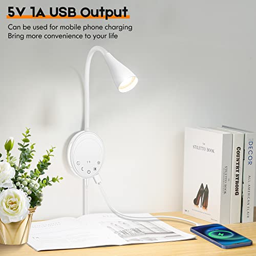LED Wall Mounted Reading Light with Touch Control & Dimmable Night Light - White