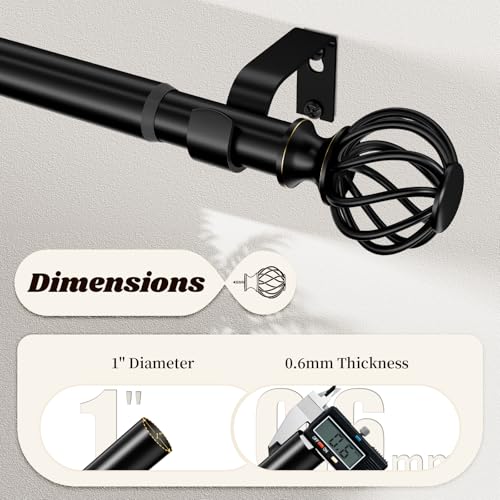 YNL Matte Black Adjustable Curtain Rod 66-120 Inch Heavy Duty for Living Room Bedroom Kitchen Outdoor