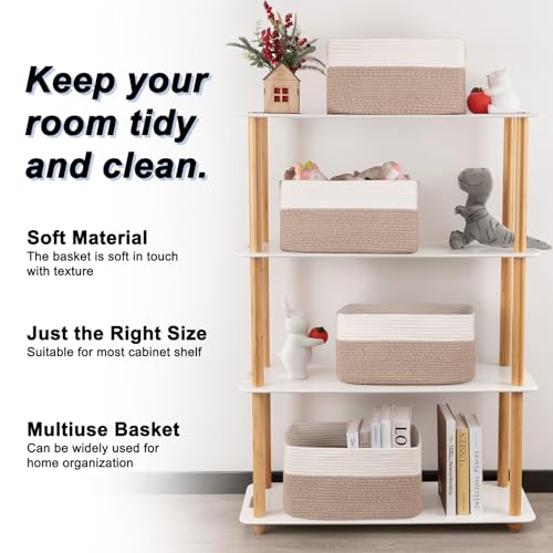 Large Brown & White Woven Storage Basket Set of 4 - Durable Home Organization