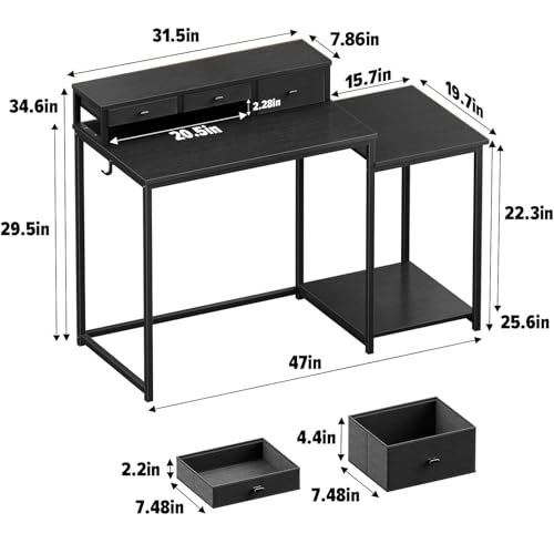 SINPAID 47-Inch Black Gaming Computer Desk with Monitor Stand & Storage