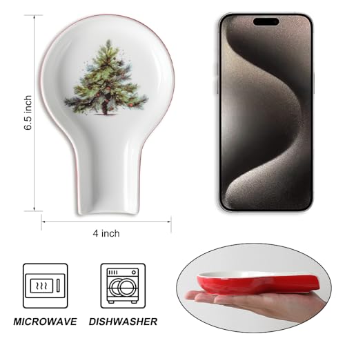 Christmas Tree Spoon Rest for Stove - Ceramic Spoon Holder by HAPPY KIT (Tree Variant)