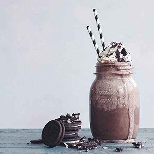 ALINK Biodegradable Black Paper Straws, 100 Stars/Dots/Stripes/Waves Drinking Straws for Halloween, Birthday, Wedding, Bridal/Baby Shower and Christmas Decorations