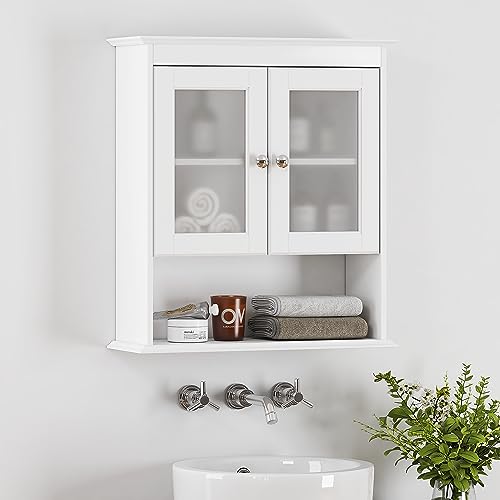 Spirich White Bathroom Wall Cabinet with Glass Doors - Space-Saving Medicine Storage