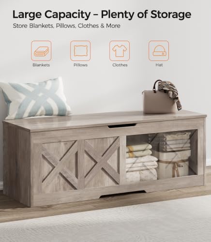 Homleke 47.2-Inch Extra-Large Wooden Storage Chest Farmhouse Greige Bench