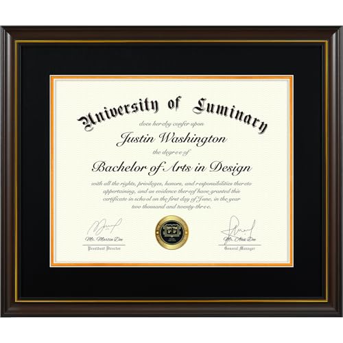 Luminary 15x18 Wall Diploma Frame with 11x14 Black Mat for College Degree Certificate - Walnut Wood