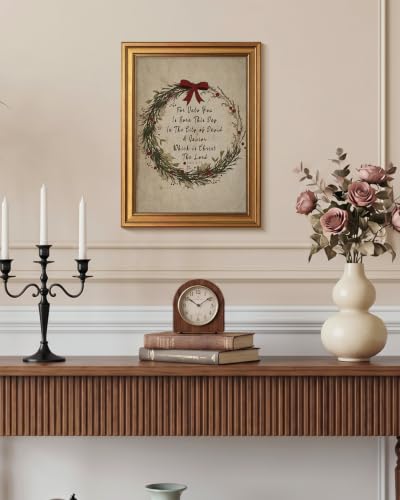 WHASAYART Framed 16x12 Christian Christmas Wreath Bow Wall Art – Vintage Style