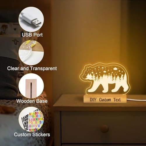 Personalized Night Light for Baby Kids, Custom DIY Name Bear Led Lamp for Girls Boys, Customized Name Night Lights Gift for Children Nursery