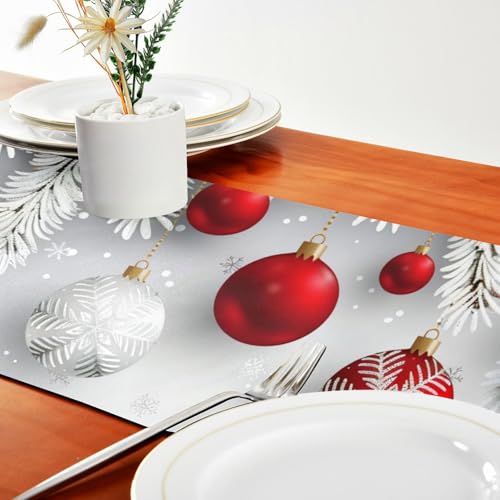 Senya Christmas Table Runner 14x108in Snowflakes Pattern Linen Decor
