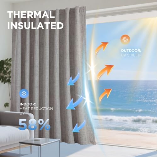 Linen Blackout Curtains for Bedroom & Living Room - Thermal Insulated, 52"W x 96"L, Pack of 2, Rod Pocket & Back Tabs