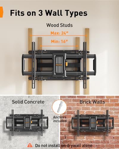 Full Motion TV Wall Mount for 42-97 Inch TVs Up to 132 lbs with 24" Wood Stud Compatibility - Perlegear
