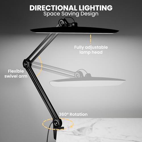 Gelpal 3000 Lumens Adjustable LED Desk Lamp with Clamp - Black