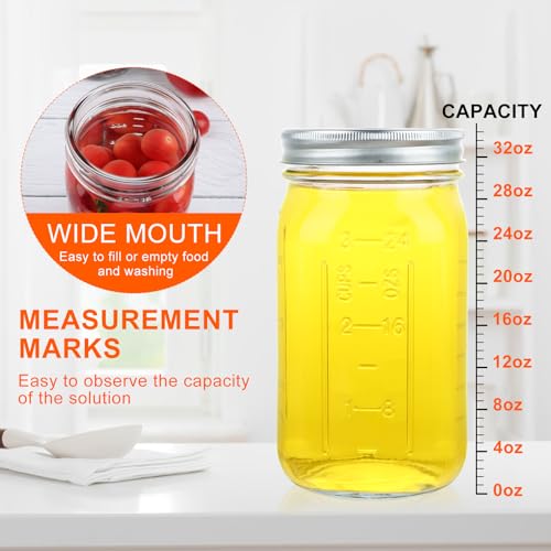 HWASHIN 32oz Wide Mouth Mason Jars with Lids - 12 Pack Quart Canning Jars