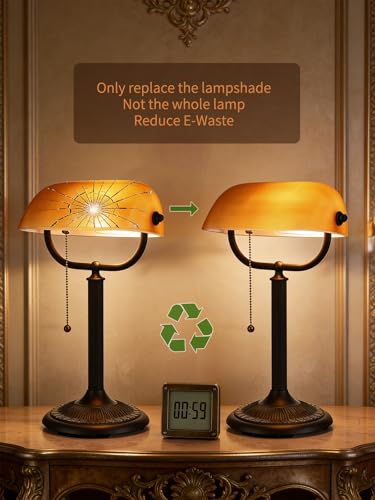 Quick-Change Desk Lamp with Amber Glass Shade - 1-Minute Replacement - Matted Amber