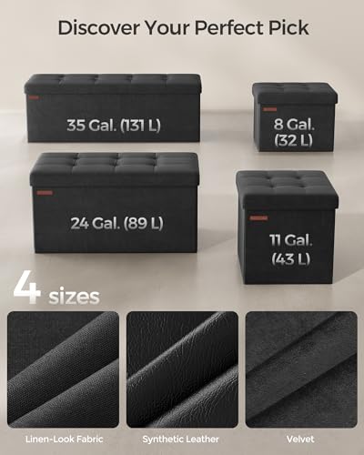 INK Black Velvet Storage Ottoman Bench - Foldable Foot Rest, 43 Inches