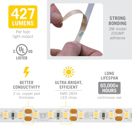 Armacost Lighting RibbonFlex Pro 12V LED Strip Lights 120 LEDs/m, 3000K Warm White, 32.8 ft