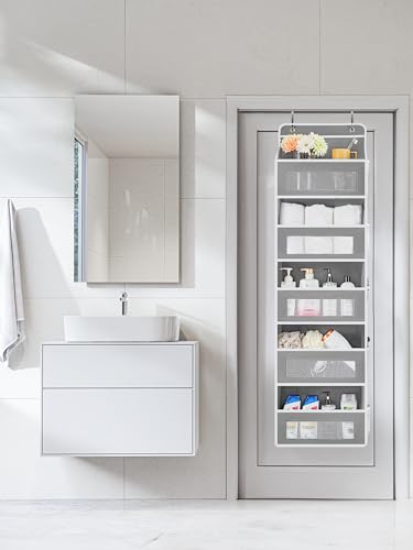 JARLINK Over the Door Organizer 5 Shelf Grey 2 Pack - Space Saver for Pantry & Bathroom