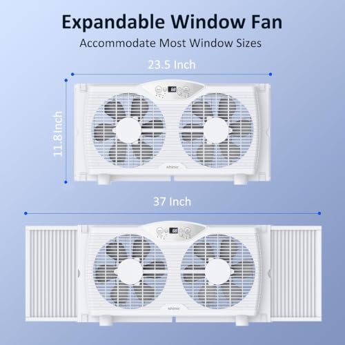 Twin Window Fan with Reversible Airflow, 3-Speed Thermostat Control, Expandable Fit