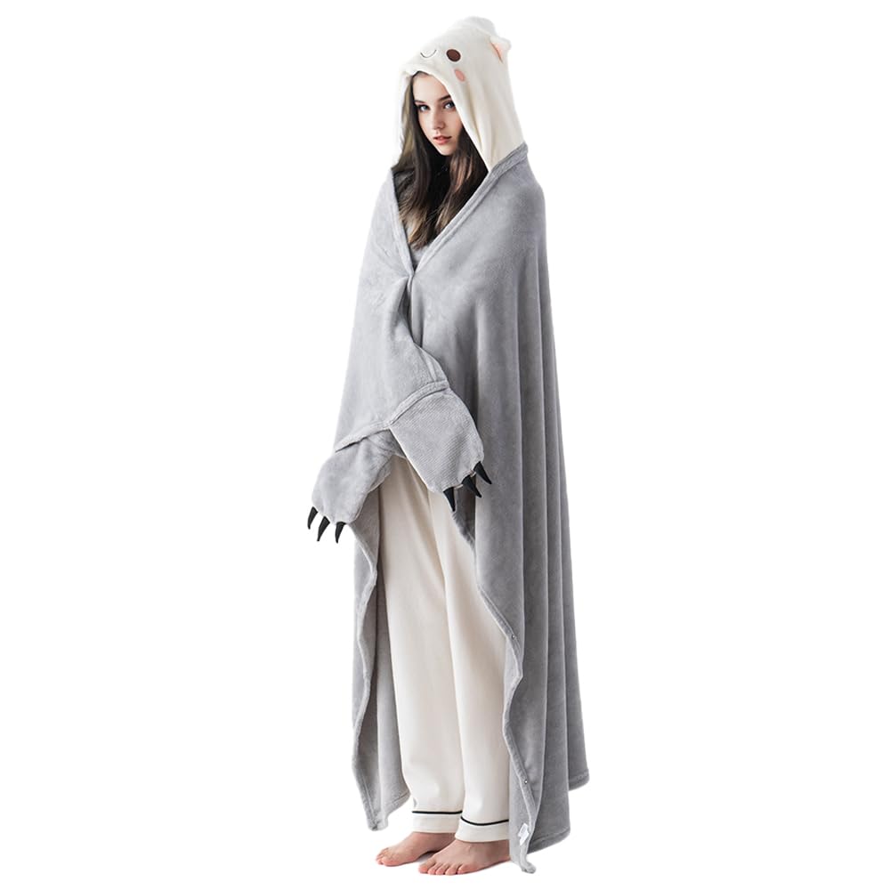 Bunnikins & Clover Wearable Hoodie Blanket for Adults, Warm and Cozy Oversized Blanket, Soft Flannel Fleece Hoodie Throw Blankets,Cat