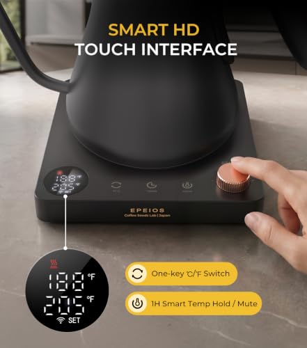 Epeios Matte Black Gooseneck Electric Kettle with Temperature Control 0.9L 1200W