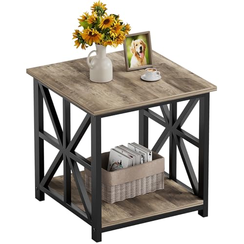 GreenForest Large End Table with X-Shaped Metal Frame for Living Room