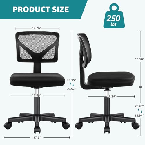 OLIXIS Black Armless Ergonomic Mesh Office Chair - Small Desk Chair, 1 Pack