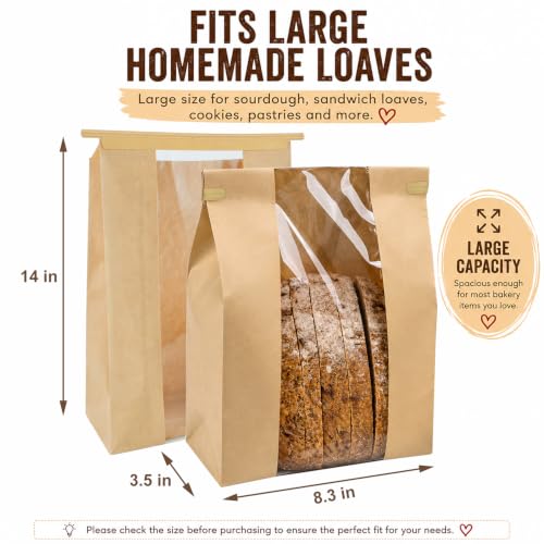 Yellow 200 Pack Large Sourdough Bread Bags with Tin Tie & Stickers - Rustic Bakery Supplies