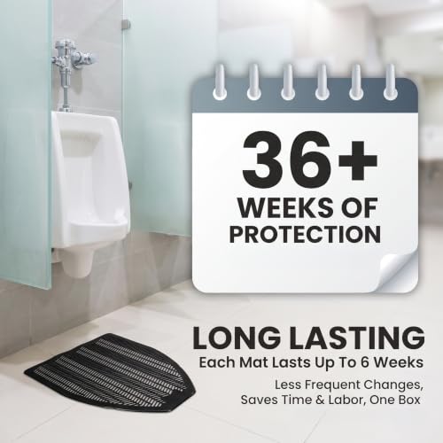 Urinal Mat Pack of 6 - Black Z-Shaped Odor-Absorbing Bathroom Floor Protector