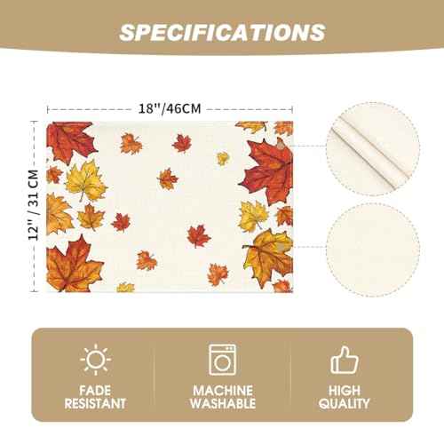 Artoid Mode Maple Leaves Fall Placemats Set of 4, 12x18 Inch Thanksgiving Seasonal Table Mats for Party Kitchen Dining Decoration
