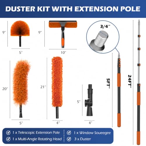 TONYINGO 5-24FT Telescoping Duster Kit with Extension Pole & Window Squeegee