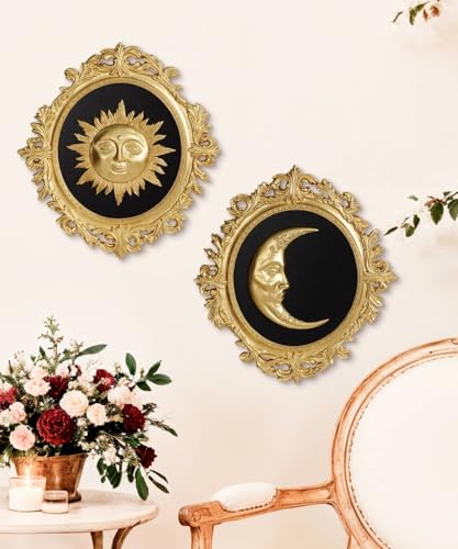 Putuo Decor Gold Sun and Moon Wall Art Set - 3D Celestial Wall Decor for Living Room & Bedroom