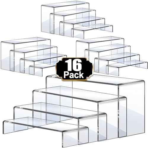 Aheroi 16-Piece Clear Acrylic Risers Display Stands - 4 Sizes, Model: 16Pcs-Clear-Rectangle