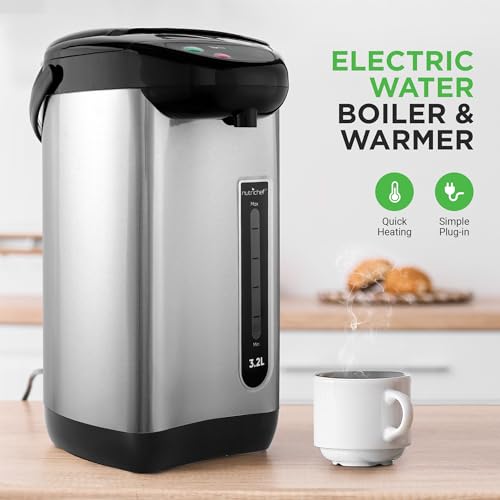 NutriChef 3.4 Quarts Insulated Stainless Steel Hot Water Urn with Auto & Manual Dispense