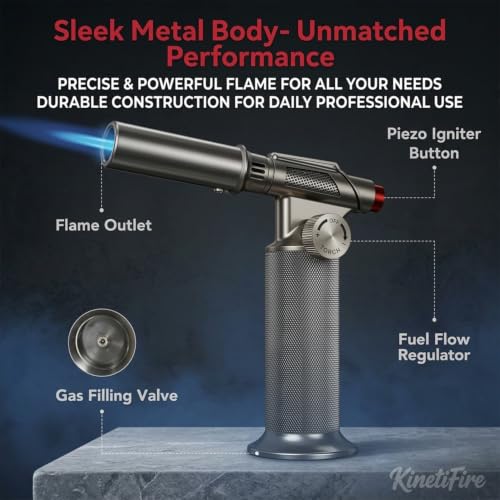 KinetiFire All-Metal Butane Torch Lighter - Professional Culinary & DIY Use