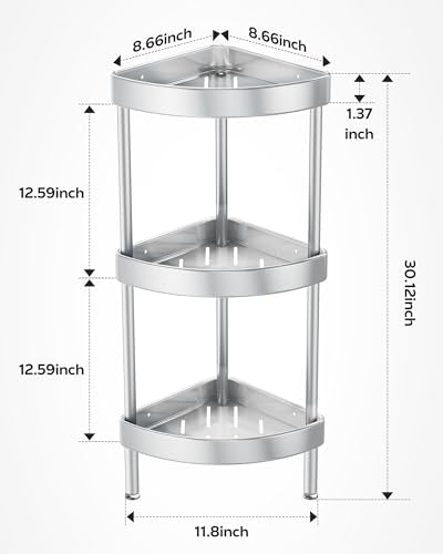 NiEfi 3-Tier Aluminum Corner Shower Caddy - Rustproof Silver, Adjustable Legs