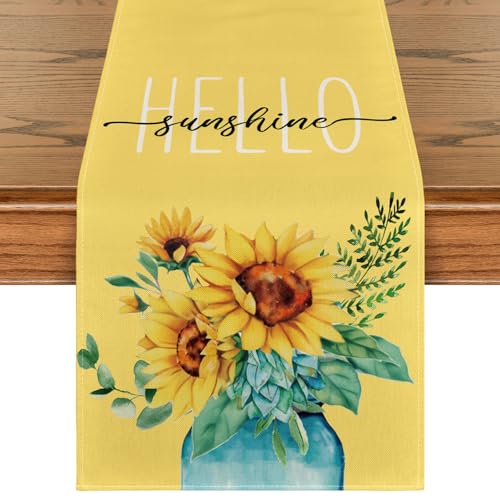 Artoid Mode 13 x 90 Inch Yellow Hello Sunshine Sunflower Table Runner
