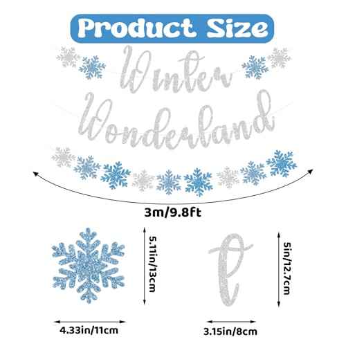 Winter Wonderland Banner, Pre-Strung Christmas Banner for Mantle, Glitter Snowflake Banner, Winter Wonderland Sign for Winter New Year Xmas Party Fireplace Hanging Supplies