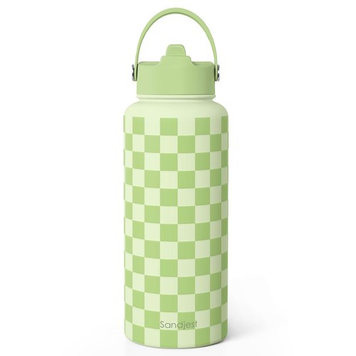 Checkered Water Bottle Stainless Steel 32oz with Lid & Straw, Insulated Bottles Gifts for Girls Friends Teens Birthday Christmas