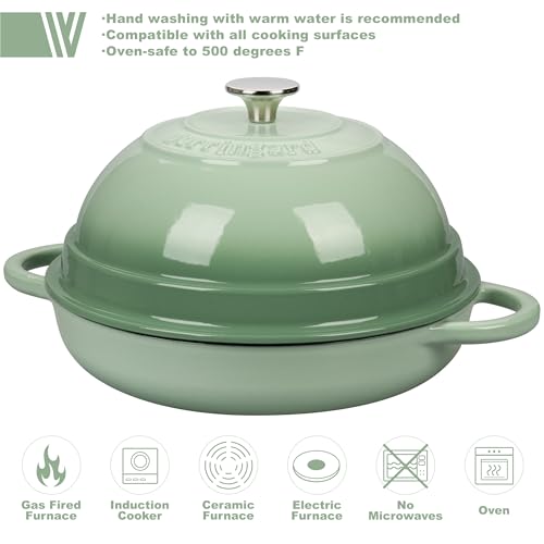 Dutch Oven Pot with Lid - 6 Quart Enamel Cast Iron for Bread & Cooking - Green