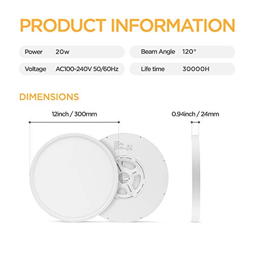 12 Inch LED Flush Mount Ceiling Light Fixture 20W 5CCT White 2 Pack