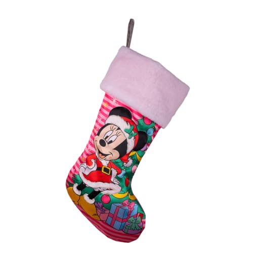 Pink Minnie Mouse Christmas Stocking with Tree - Holiday Decor