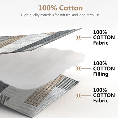 Queen Size 100% Cotton Patchwork Quilt Set - Reversible Bedspread, Grey/Tan/Black, 3 Pieces by DUOHONG