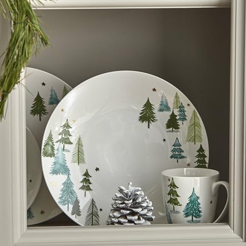 Lenox Balsam Lane Porcelain Christmas Dinner Plate Set of 4 – White w/ Gold Accents